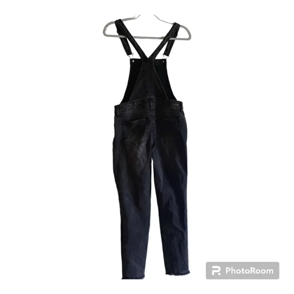 Justice Distressed Acid Wash Raw Hem Bib Overalls Jeans